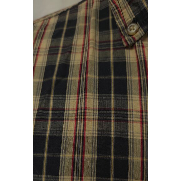 Carhartt Mens Large Black Tan Plaid Button Down Long Sleeve Logo Work Shirt S218 - Picture 6 of 12